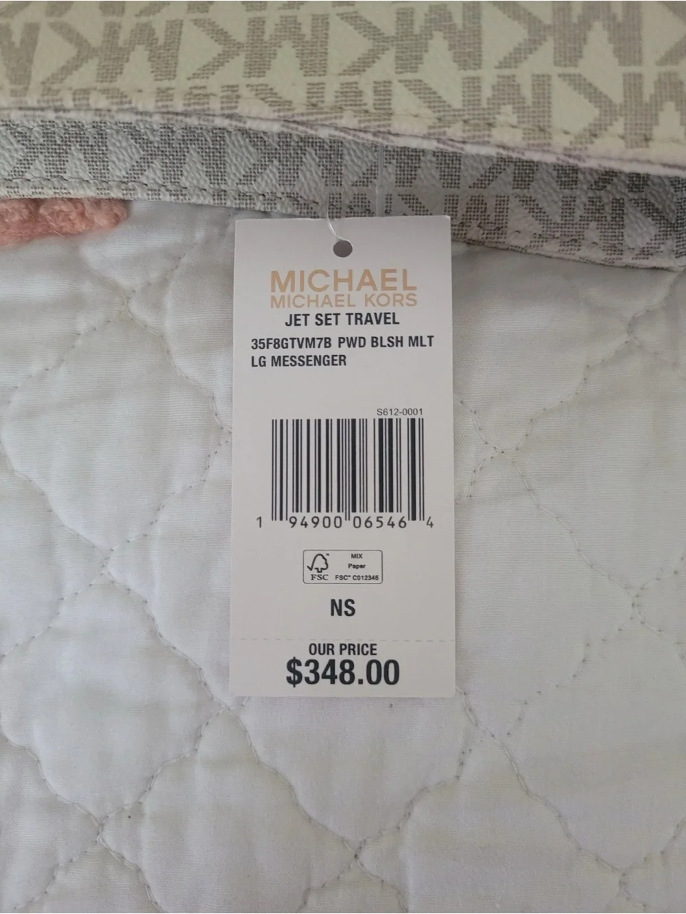 Michael Kors Beige Logo Crossbody with Light Pink Strap